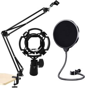 5 Core Professional Microphone Holder with Pop Filter & SMH Heavy Duty Mic Stand Suspension Scissor Arm Desk Mount RM STND 3P