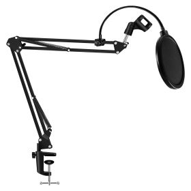 5 Core Professional Adjustable Microphone Stand with Pop Filter Heavy Duty Microphone Suspension Scissor Arm Stand and Windscreen Mask Shield (with Po