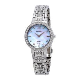 Seiko SUP359 Solar Mother Of Pearl Dial Swarovski Crystal Accent Women's Stainless Watch