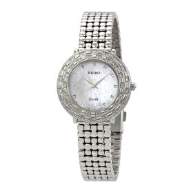 Seiko SUP373 Tressia Solar Swarovski Crystal Mother of Pearl Dial Women's Silver Watch