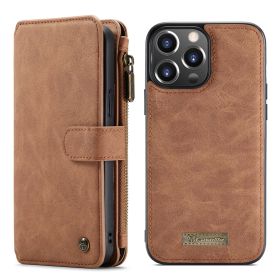 Premium Magnetic Wallet Flip Case for iPhone (Color: BROWN, Model: iPhone 13 PRO)