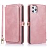 Vegan Leather Magnetic Card Holder Wallet Case with Strap for iPhone X to 14 Series